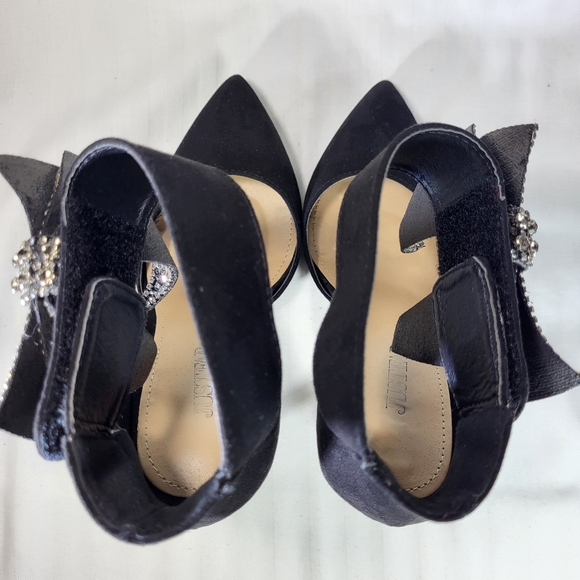 JustFab Lucy Black Pumps Heels SHOES Womens Size 7W Bling Bow Point Toe Just Fab - Picture 6 of 16